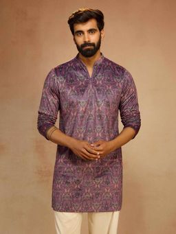 Vastramay - Purple Velvet Mandarin Neck Kurta
