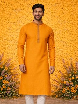 Vastramay - Rust Cotton Blend Mandarin Neck Kurta