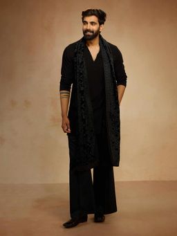 Vastramay - Black Synthetic V-Neck Mid Waist Kurta With Pant & Dupatta