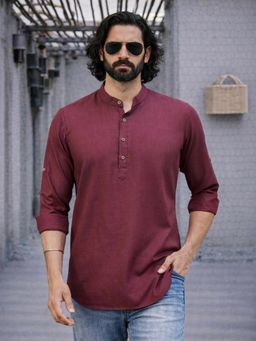 Vastramay - Purple Cotton Blend Mandarin Neck Kurta