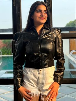 Tandul - Leather Black Solid Jacket for Women