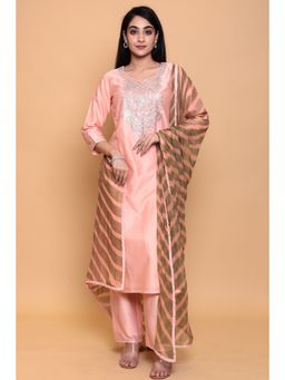 Zari Jaipur - Suit Stitched with Cotton Silk Fabric Peach (Set of 3)