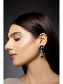 Rhea - Black Spade Crystal Cone Drop Earrings