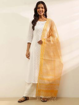Fabindia - Yellow Silk Hand Block Printed Dupatta
