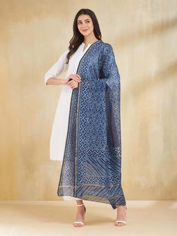 Fabindia - Indigo Cotton Silk Dabu Printed Dupatta