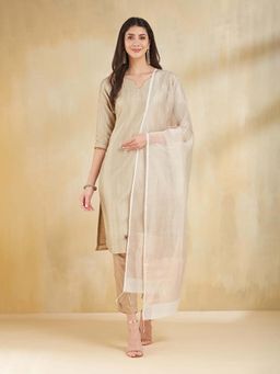 Fabindia - Off White Silk Hand Woven Dupatta