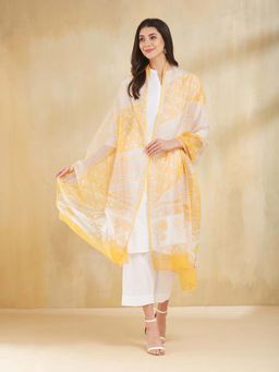 Fabindia - Yellow Cotton Silk Hand Block Printed Dupatta