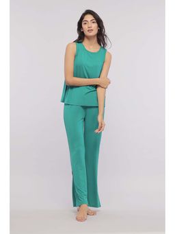 NeceSera - Women Green Modal Round Neck Top with Pyjama (Set of 2)