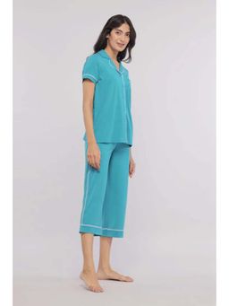 NeceSera - Women Blue Modal Notched Lapel Shirt with Capri (Set of 2)