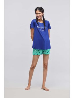 NeceSera - Women Blue Modal Round Neck Top with Shorts (Set of 2)