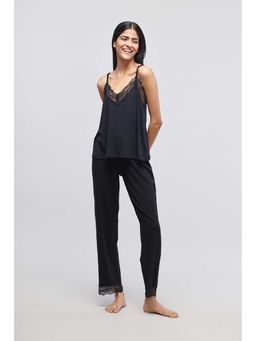 NeceSera - Women Black Modal Shoulder Straps Cami Top with Pyjama (Set of 2)