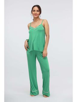 NeceSera - Women Green Modal Shoulder Straps Cami Top with Pyjama (Set of 2)