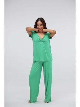 NeceSera - Women Green Modal Plunging Neck Top with Pyjama (Set of 2)