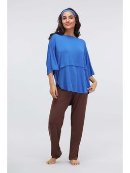 NeceSera - Women Blue Modal Round Neck Top with Pyjama (Set of 2)