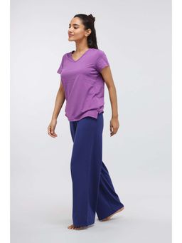 NeceSera - Women Purple Cotton Blend V-Neck Top with Pyjama (Set of 2)