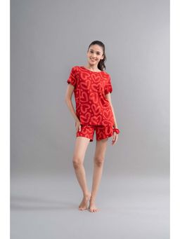 NeceSera - Women Red Modal Round Neck Top with Shorts (Set of 2)
