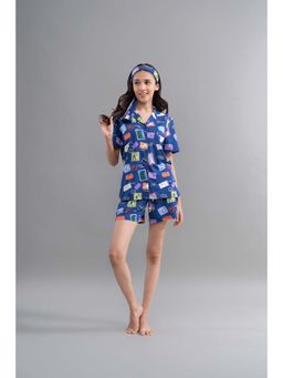 NeceSera - Women Blue Modal Notched Lapel Shirt with Shorts (Set of 2)