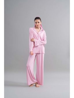 NeceSera - Women Pink Modal Notched Lapel Shirt with Pyjama (Set of 2)