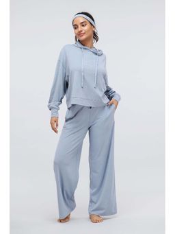 NeceSera - Women Blue Modal Hooded Hoodie with Pyjama (Set of 2)