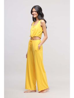 NeceSera - Women Yellow Cotton Blend Round Neck Top with Pyjama (Set of 2)