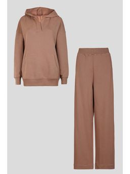 NeceSera - Women Brown Cotton Hooded Hoodie with Pyjama (Set of 2)