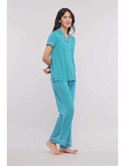 NeceSera - Women Teal Modal Notched Lapel Shirt
