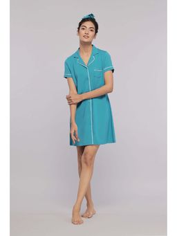NeceSera - Women Teal Modal Notched Lapel Nightdress