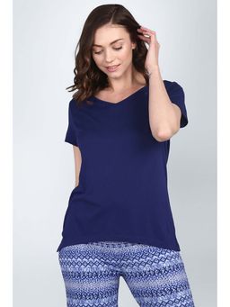 NeceSera - Women Blue Modal V-Neck Top