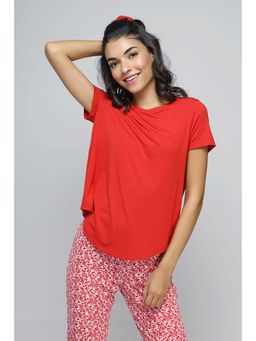 NeceSera - Women Red Modal Round Neck Top