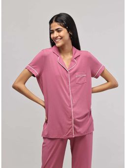 NeceSera - Women Pink Modal Notched Lapel Shirt