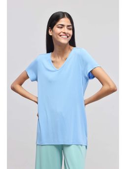NeceSera - Women Blue Modal V-Neck Top