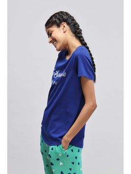 NeceSera - Women Blue Cotton Round Neck Top