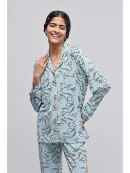 NeceSera - Women Blue Modal Notched Lapel Shirt