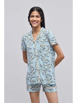 NeceSera - Women Blue Modal Notched Lapel Shirt