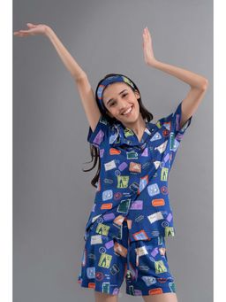 NeceSera - Women Blue Modal Notched Lapel Shirt