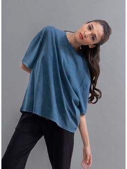 NeceSera - Women Teal Cotton Round Neck Top