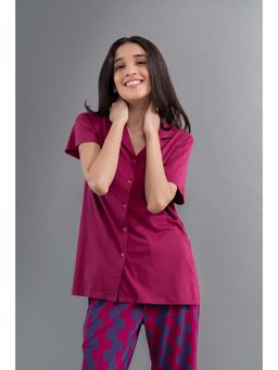 NeceSera - Women Purple Modal Notched Lapel Shirt