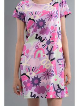 NeceSera - Women Purple Cotton Round Neck Nightdress