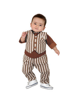 MASHUP - Boys Brown Dapper Stripes Shirt with Pant
