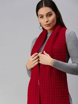 Magic Needles - Women Maroon Solid Handmade Scarf