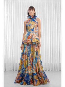 MANDIRA WIRK - Hawaii Printed Dress with Ruffled Neck