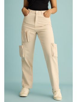 FREAKINS - Latte Cargo Straight Leg Jeans