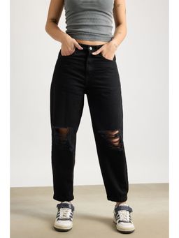 FREAKINS - Relaxed Distress Black Jeans