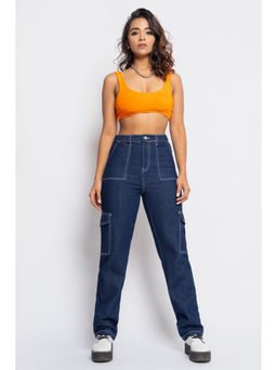 FREAKINS - Dark Contrast Stitch Utility Cargo Jeans