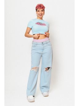 FREAKINS - Blue Light Distressed Wide Jeans