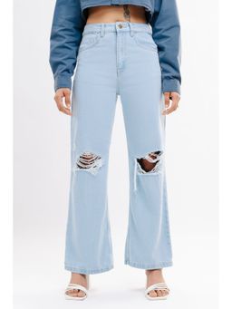 FREAKINS - Blue Light Distressed Wide Jeans