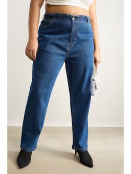 FREAKINS - Curve Indigo Elasticated Mom Jeans