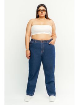 FREAKINS - Curve Indigo Elasticated Mom Jeans