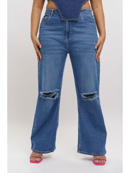 FREAKINS - Curve Distressed Wide Leg Jeans