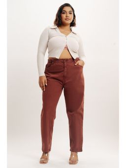 FREAKINS - Curve Brown Elasticated Mom Jeans